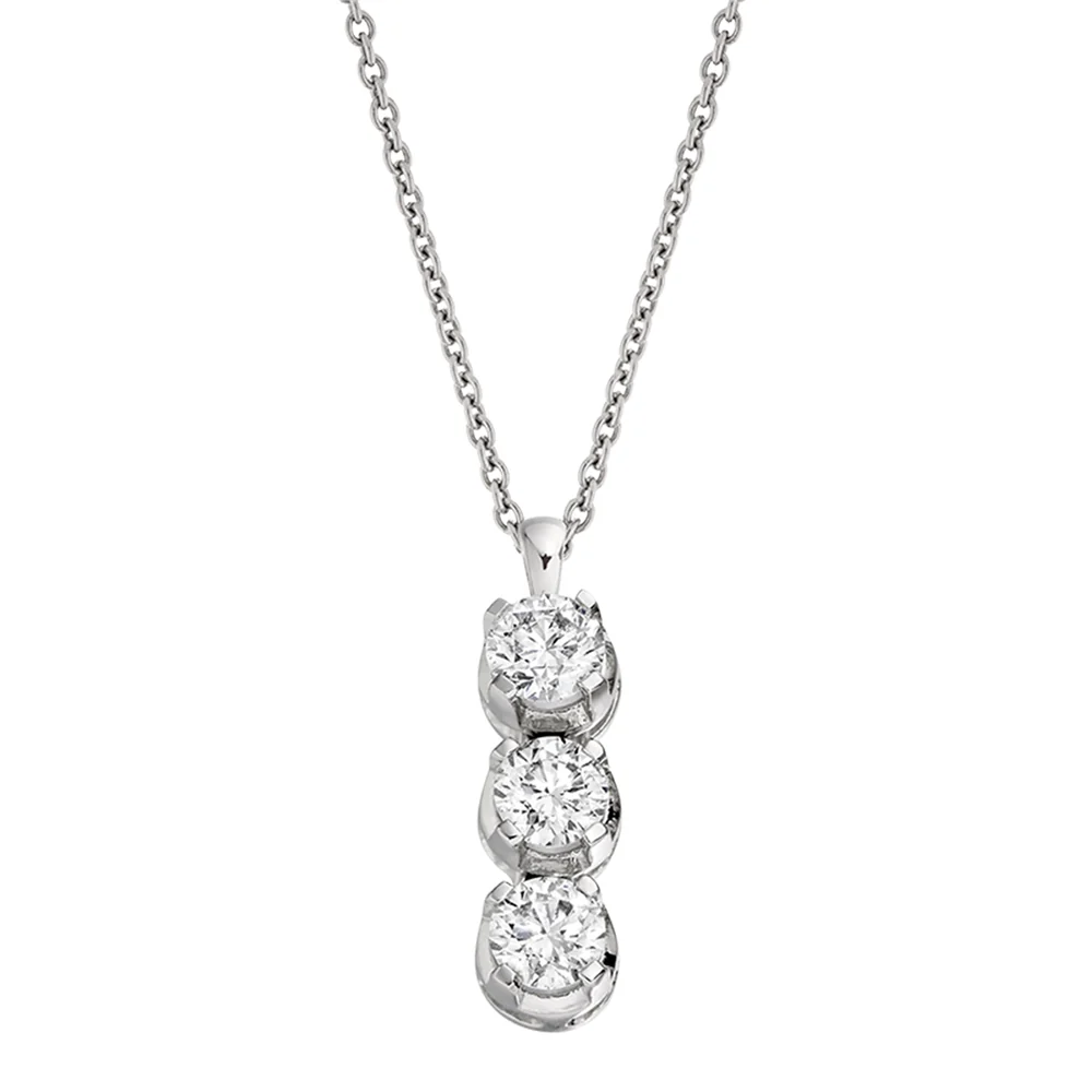18ct White Gold 3-Stone Drop Diamond Pendant