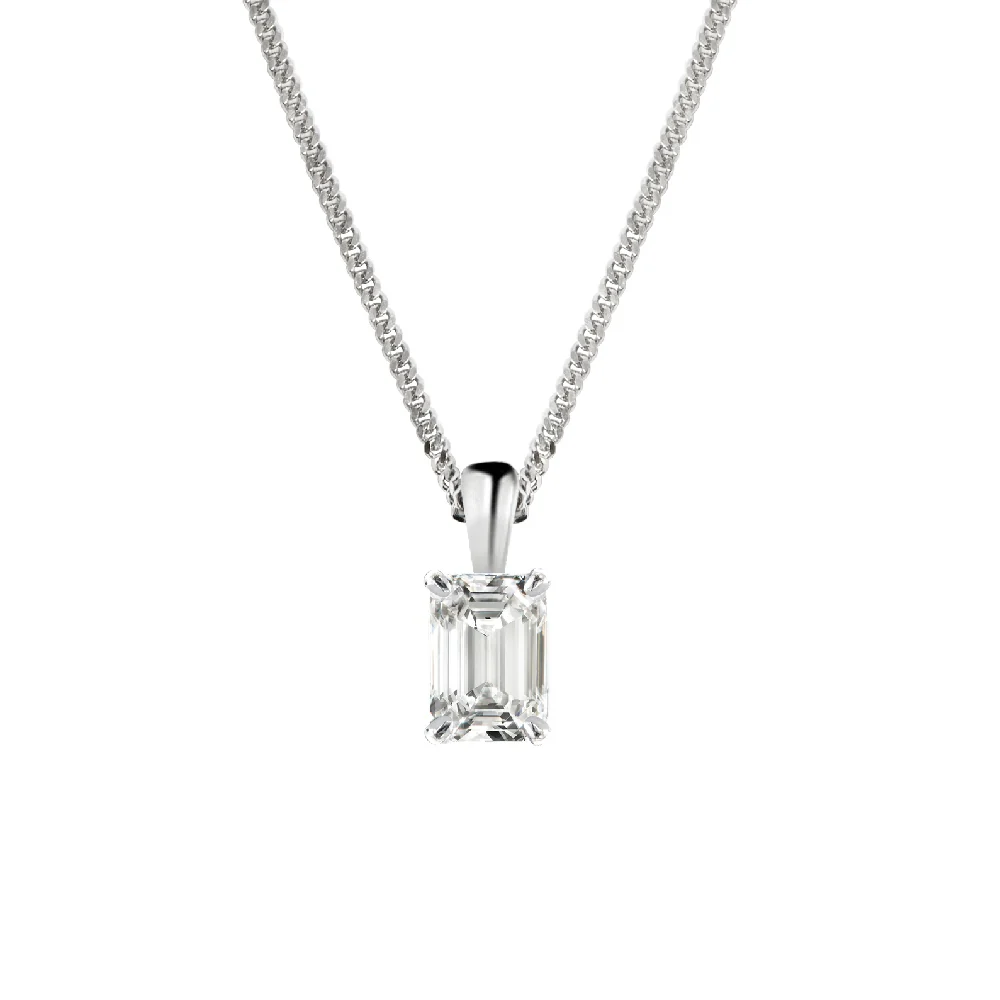 18ct White Gold Emerald Cut Diamond Pendant