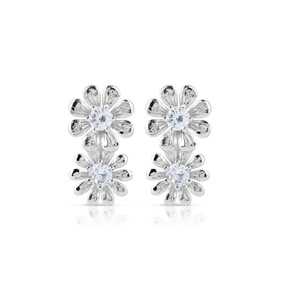 Double Floral Earrings with Clear Stones