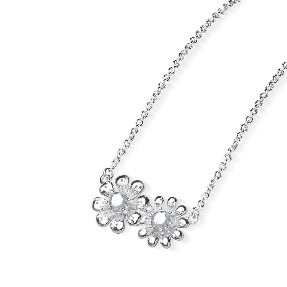 Double Floral Pendant with Clear Stones