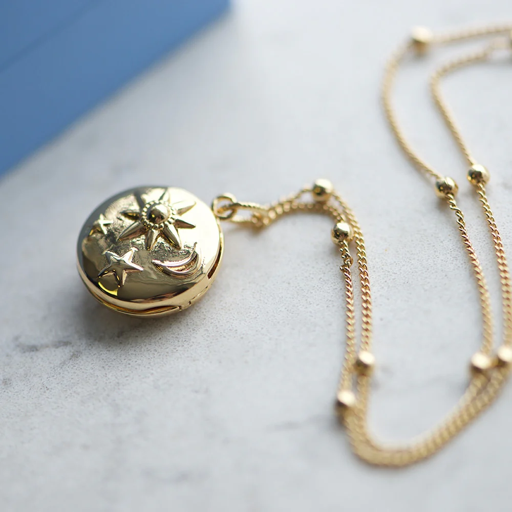 Gold Plated Locket with Sun Moon & Stars - Image 4