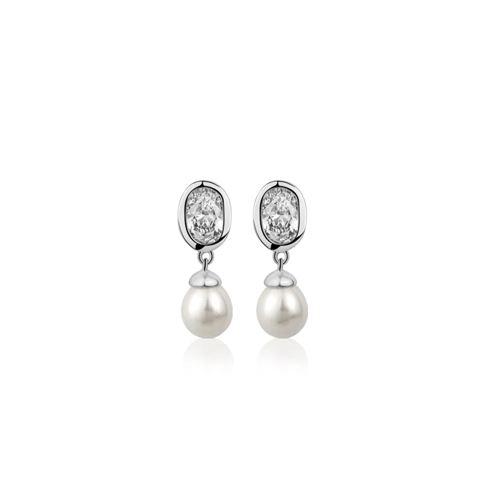 Pearl Drop Earrings with Clear Stones