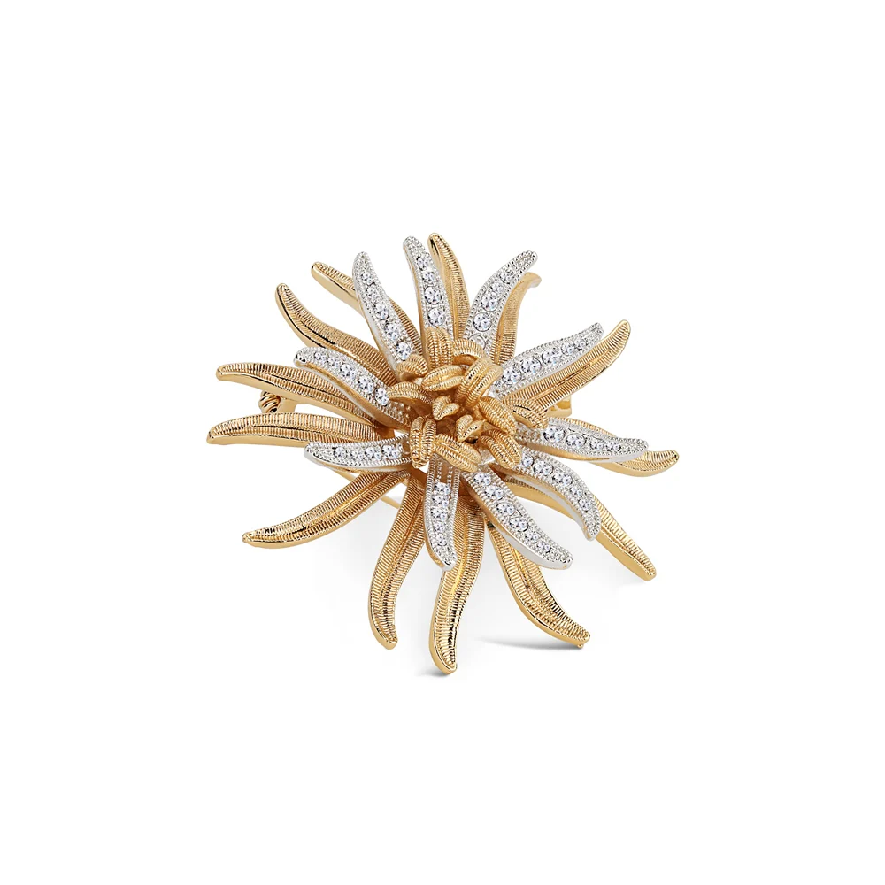 Silver & Gold Plated Star Brooch with Clear Stones - Image 3