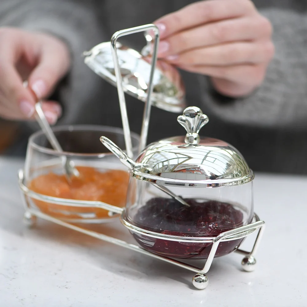 Silver Plated Double Jam Dish Set - Image 2