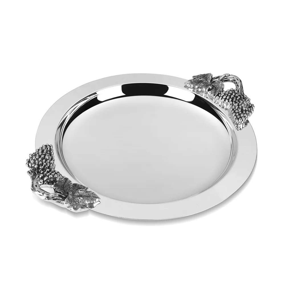 Silver Plated Round Tray Grape Motif - Image 2