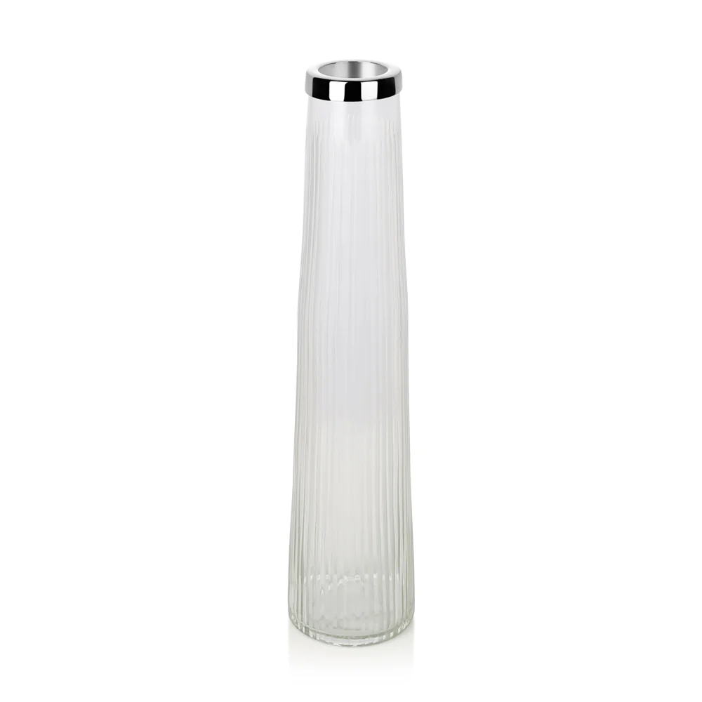 Tall Ribbed Glass Vase