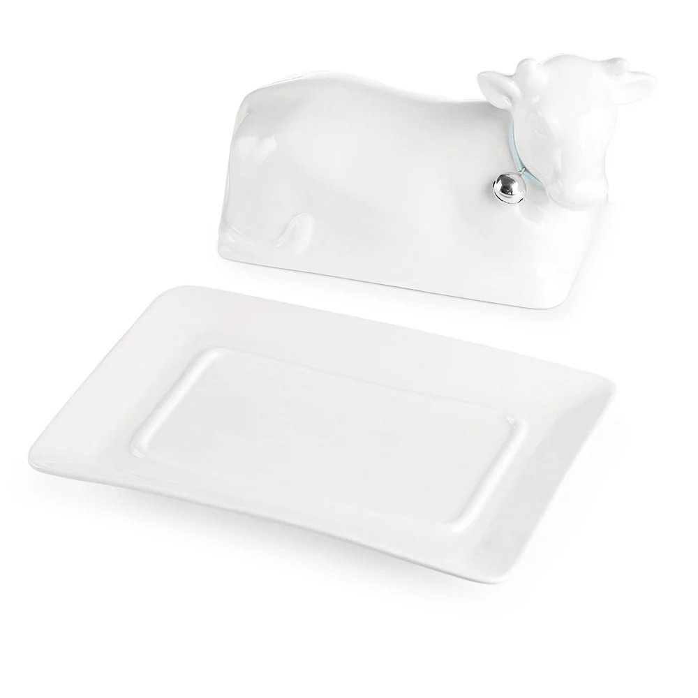 Whiteware Cow Butterdish - Image 2